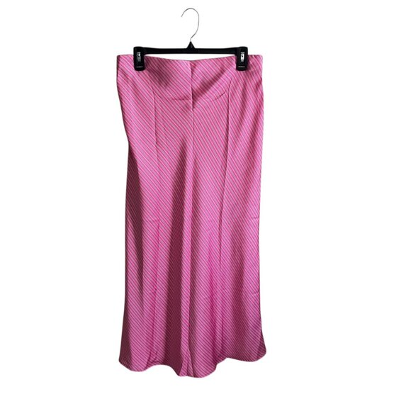 ZARA Striped Satin Midi Skirt Pink Size M | Mid-Rise, Elastic Waist, Satin NWT - Picture 8 of 11